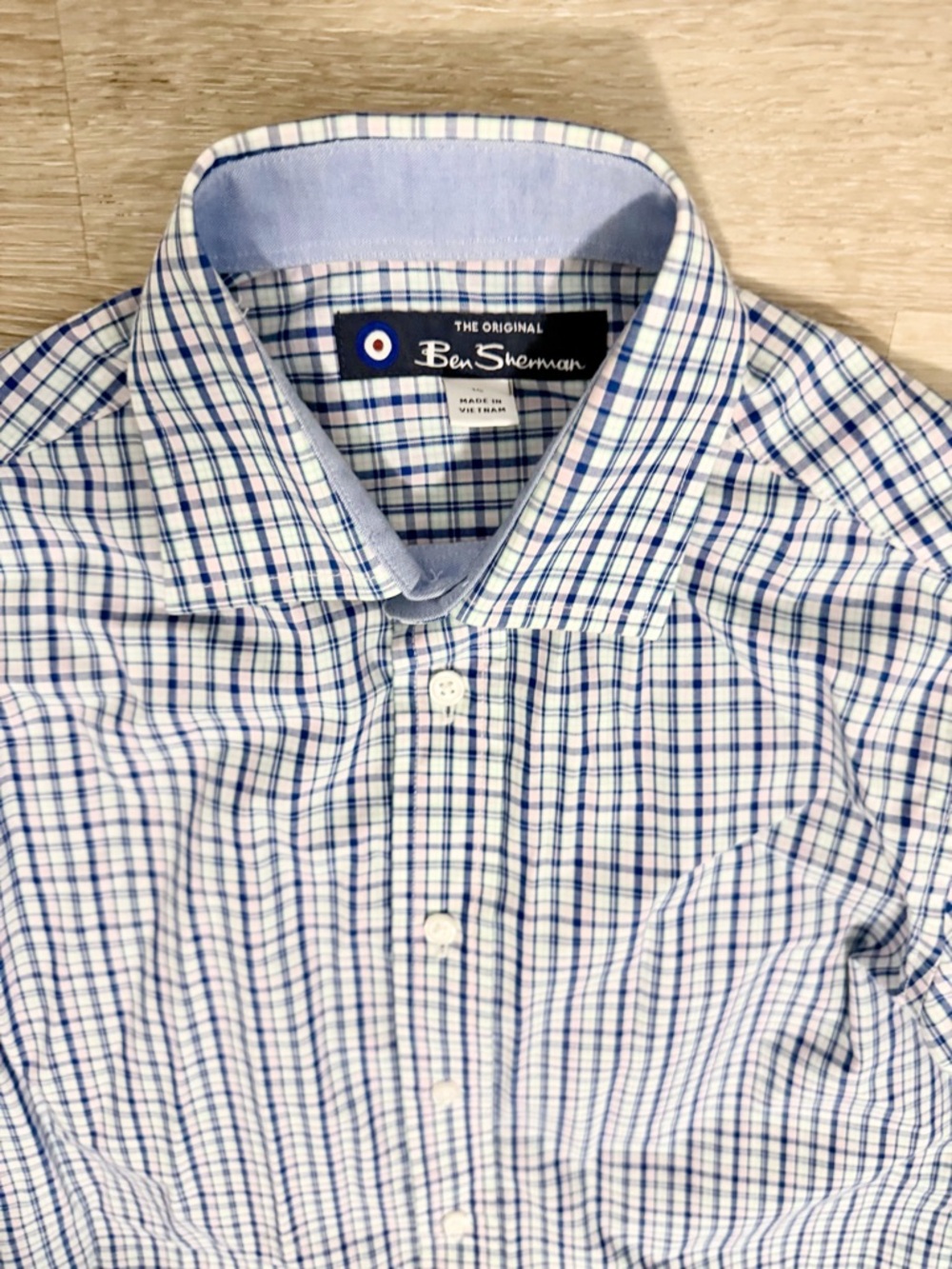 Ben Sherman Light Blue and White Plaid Dress Shirt